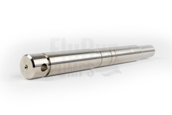 A drive shaft for Bornemann EH 600 progressing cavity pumps made of metal, lying at an angle with no background. The connection for the motor can be seen at the front.