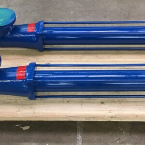 Two blue Fludyn BEH 1500 progressing cavity pumps / mono pumps, without motor, bolted crosswise on a wooden pallet
