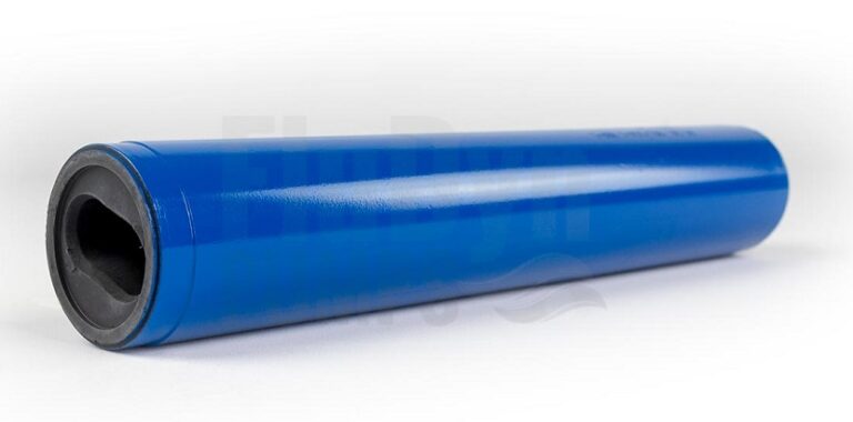 A blue stator for Bornemann EL 236 progressing cavity pumps / mono pumps. It is lying on its side and you can see the opening for the rotor on the left and the black elastomer inside.