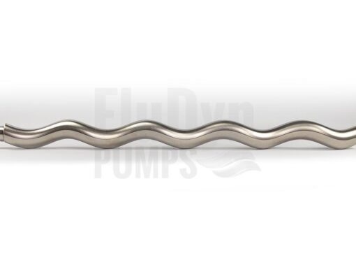 Ein E2L 1500 Rotor aus Metall liegt quer vor einem neutralen Hintergrund. Links kann man den Anschluss erkennen mit dem die Exzenterschnecke mit dem Gelenk verbunden wird.