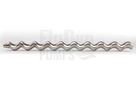 A metal E4L 1900 rotor sits at an angle in front of a neutral background. At the front left you can see the connection that connects the eccentric screw to the joint.