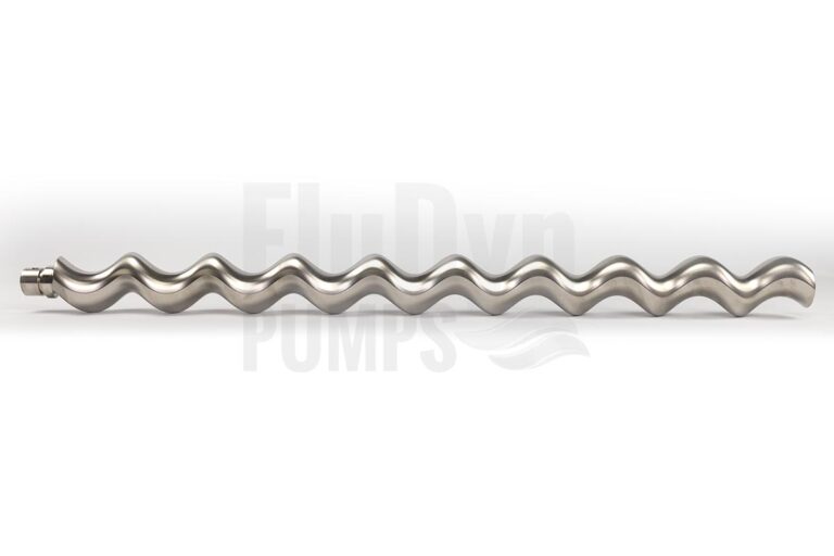 A metal E4L 1900 rotor sits at an angle in front of a neutral background. At the front left you can see the connection that connects the eccentric screw to the joint.