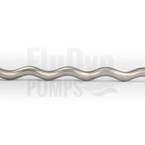 Ein zweistufiger Rotor aus Metall liegt quer vor einem neutralen Hintergrund. Links kann man den Anschluss erkennen mit dem die Exzenterschnecke mit dem Gelenk verbunden wird.